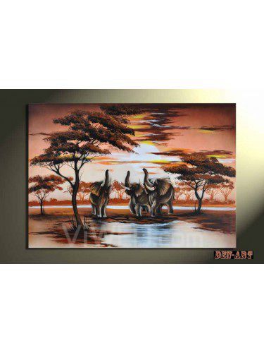 Håndmalet oliemaleri med strakte ramme-afrikanske landskab-24 " x 40 "