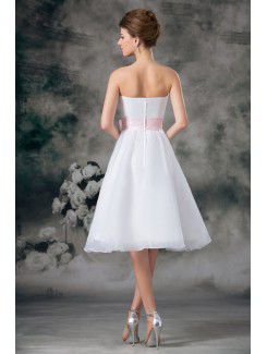 Organza Strapless Knee Length A-line Sash Short Wedding Dress