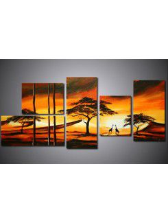 Peint à la main peinture à l' huile paysage avec cadre étiré-set de 5