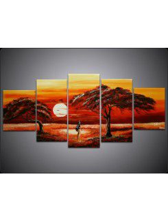 Hand-painted Landscape Oil Painting with Stretched Frame-Set of 5