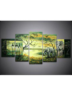 Peinture à l'huile paysage arican peints à la main avec cadre étiré-set de 5