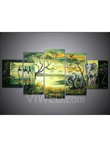 Dipinti a mano olio pittura arican paesaggio con telaio allungato-set di 5