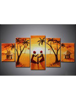 Pintura al óleo del paisaje arican pintado a mano con el marco de estirado-juego de 5