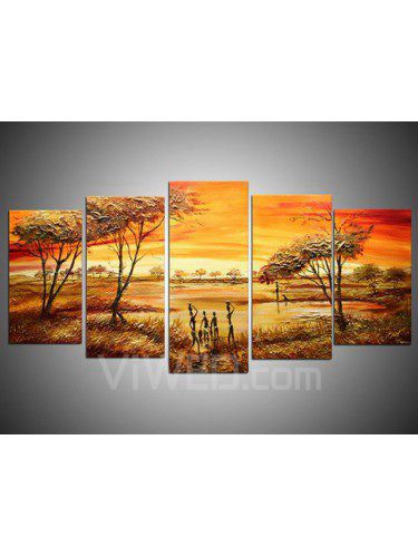 Handgeschilderde arican landschap olieverf met gestrekte frame-set van 5