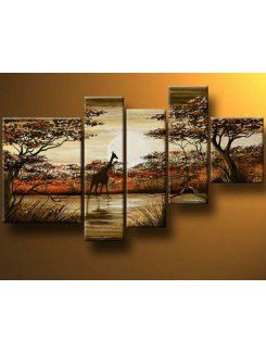 Hand-painted Arican Landscape Oil Painting with Stretched Frame-Set of 5
