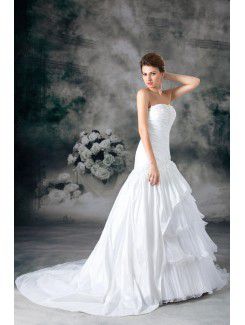 Taffeta Strapless Sweep Train A-line Embroidered Wedding Dress