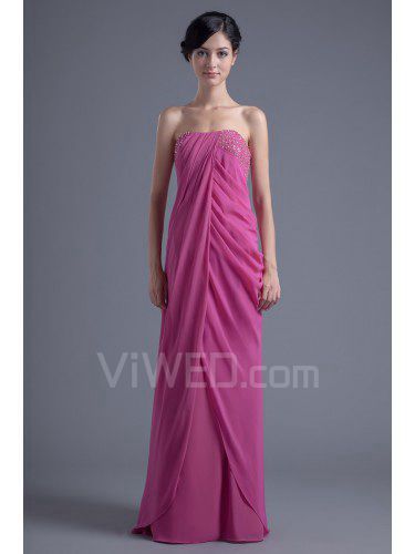 Chiffon Strapless Column Floor Length Sequins Evening Dress