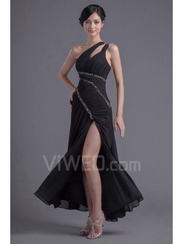 Chiffon Asymmetrical Sheath Ankle-Length Sequins Evening Dress