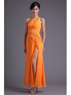 Chiffon Asymmetrical Column Floor Length Sequins Evening Dress