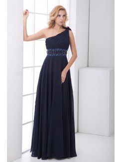 Chiffon Asymmetrical A-line Floor Length Sash Evening Dress