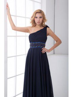 Chiffon Asymmetrical A-line Floor Length Sash Evening Dress