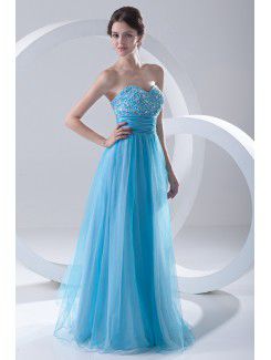 Chiffon and Net Sweetheart Corset Sweep Train Embroidered Evening Dress