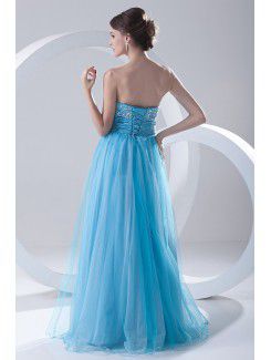 Chiffon and Net Sweetheart Corset Sweep Train Embroidered Evening Dress
