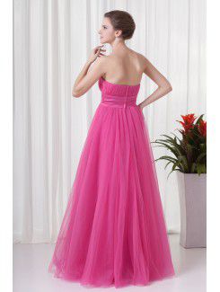 Net Sweetheart A-line Floor Length Sash Evening Dress