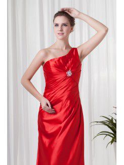 Satin Asymmetrical Sheath Floor Length Directionally Ruched Evening Dress