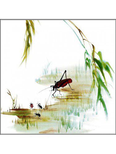 Små insekter tryckta duk konst med sträckt ram