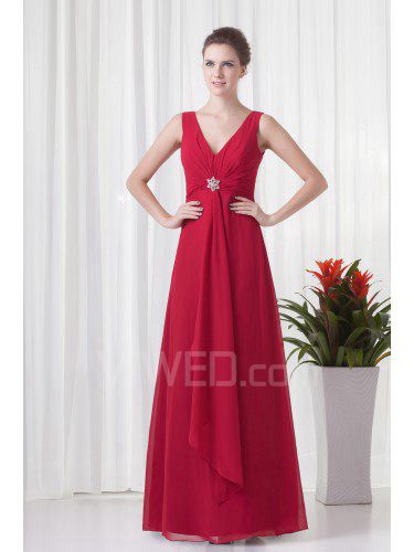 Chiffon V-Neckline Column Floor Length Embroidered Evening Dress