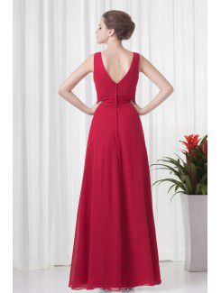 Chiffon V-Neckline Column Floor Length Embroidered Evening Dress