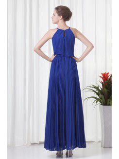 Chiffon Spaghetti Column Ankle-Length Directionally Ruched Evening Dress