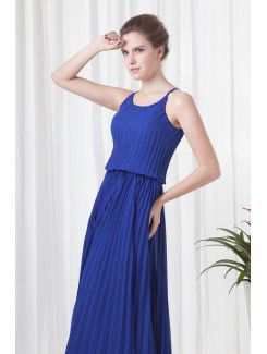 Chiffon Spaghetti Column Ankle-Length Directionally Ruched Evening Dress