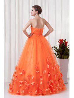 Satin and Net Strapless A-line Floor Length Embroidered Evening Dress