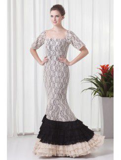 Lace Strapless Mermaid Floor Length Half Sleeve Evening Dress