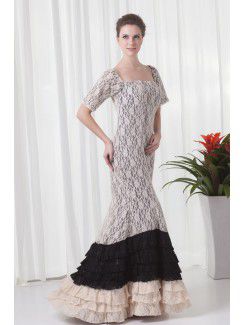 Lace Strapless Mermaid Floor Length Half Sleeve Evening Dress