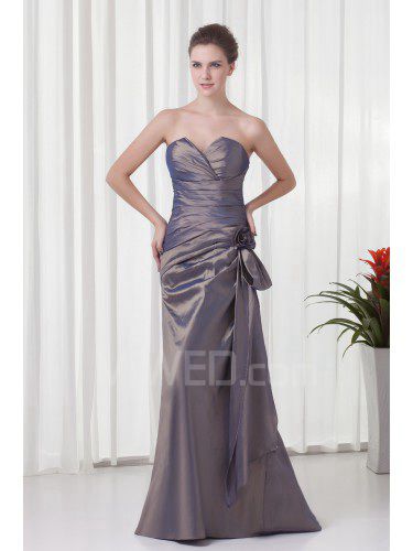 Taffeta Strapless Sheath Floor Length Hand-made Flower Evening Dress