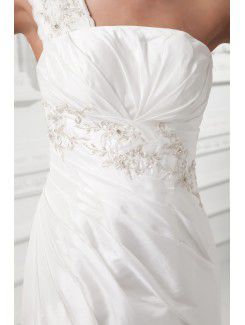 Taffeta One-Shoulder Sheath Sweep Train Embroidered Wedding Dress