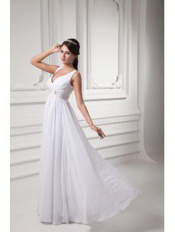 Chiffon V-Neckline Column Floor Length Embroidered Wedding Dress