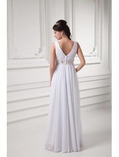 Chiffon V-Neckline Column Floor Length Embroidered Wedding Dress