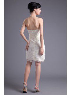Satin and Lace Strapless Sheath Short Hand-made Flower Cocktail Dress