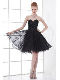 Net Sweetheart Sheath Short Embroidered Cocktail Dress