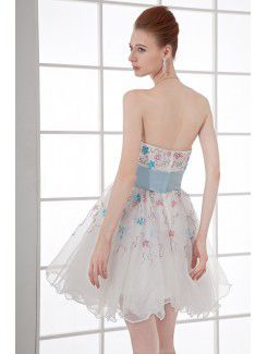 Organza Sweetheart Corset Short Embroidered and Sash Cocktail Dress