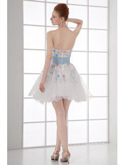 Organza Sweetheart Corset Short Embroidered and Sash Cocktail Dress