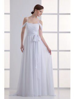 Chiffon Scoop Column Floor Length Sash Wedding Dress