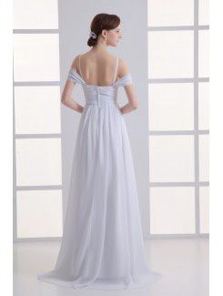 Chiffon Scoop Column Floor Length Sash Wedding Dress
