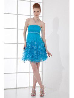 Net Strapless Empire line Short Embroidered Cocktail Dress