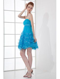 Net Strapless Empire line Short Embroidered Cocktail Dress