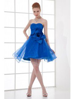 Satin and Organza Scoop Sheath Short Hand-made Flower Cocktail Dress