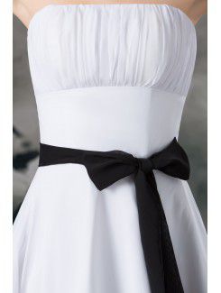 Chiffon Strapless Knee Length Column Sash Short Wedding Dress