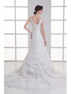 Taffeta V-Neckline Sheath Sweep Train Embroidered Wedding Dress