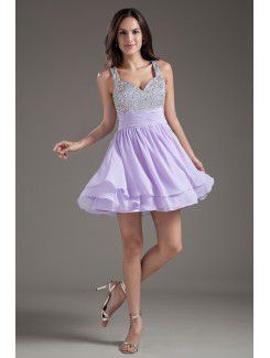 Chiffon Sweetheart Corset Purple Short Sequins Cocktail Dress