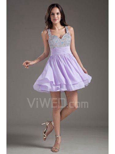 Chiffon Sweetheart Corset Purple Short Sequins Cocktail Dress
