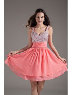 Chiffon Sweetheart Corset Pink Short Sequins Cocktail Dress