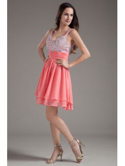 Chiffon Sweetheart Corset Pink Short Sequins Cocktail Dress