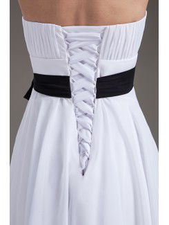 Chiffon Strapless Column White Knee Length Sash Cocktail Dress