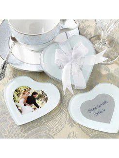 Baby Blue Damask Print Heart Photo Coasters