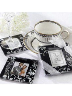 "Timeless Traditions" Elegant Black & White Glass Photo Coasters (set of 2)