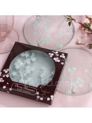 Cherry Blossoms Frosted Glass Coasters(set of 2)